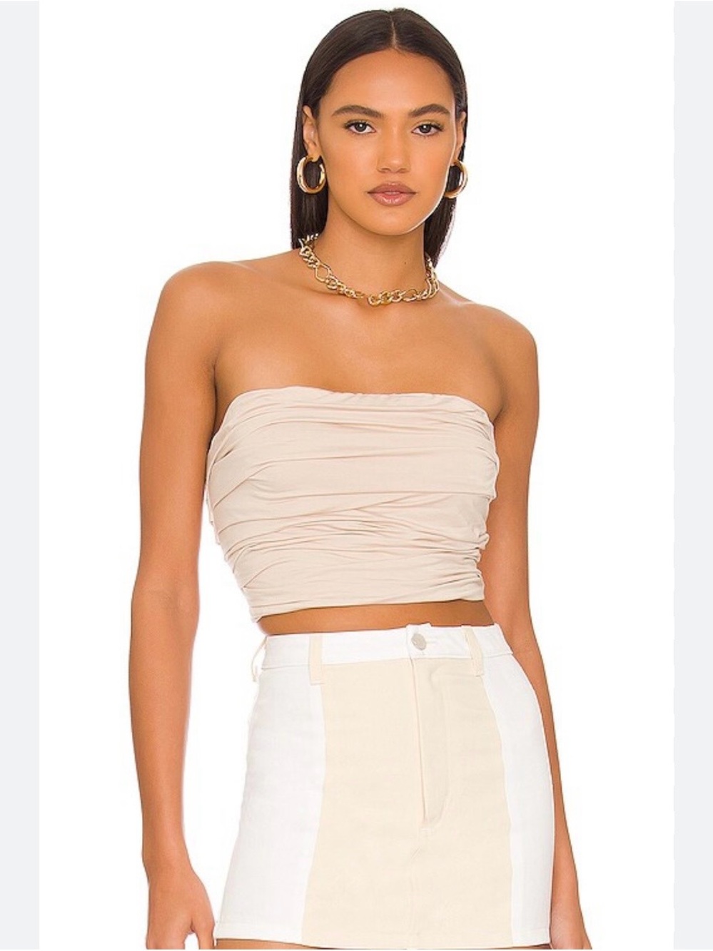 Bailey 44 Marsha Beige Ruched Strapless Tube Top